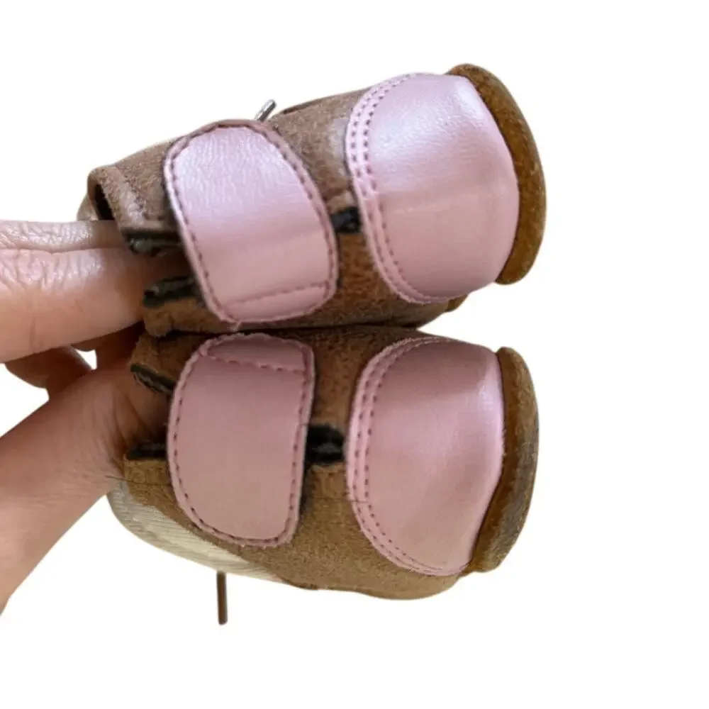 Old West Shyanne Infant Girl's Pink Brown Cactus Leather Moccasin Shoes